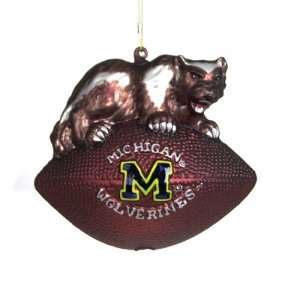   Wolverines NCAA Glass Mascot Football Ornament (6)