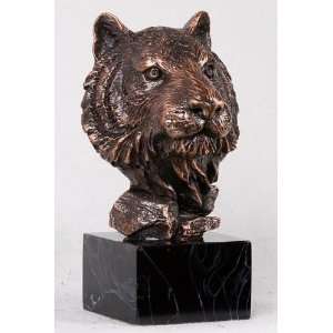   Tiger Head Bust On Marble Stand Decorative Statue