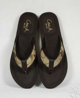 COACH Jencey 12CM Signature C Khaki Flip Flops Thongs Shoes New A8657 