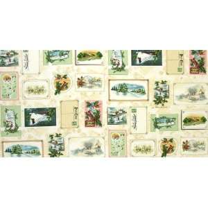  45 Wide Holiday Greetings Postcard Panel Cream Fabric By 