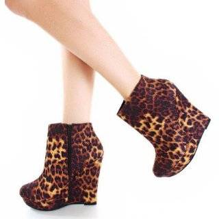  Disko Haircalf Leopard Wedge Ankle Booties RED LEOPARD 