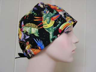 Surgical scrub hat, skull cap, turtle,parrots & lizards  
