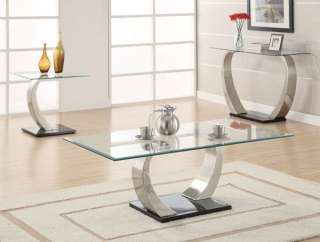 Modern Contemporary Glass Top Black Base Coffee Table  