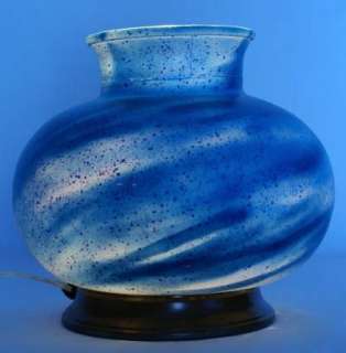 Large Round Blue Swirl Studio Art Glass Lamp Light  