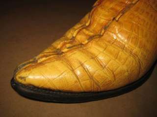 VINTAGE Exotic Yellow Leather Crocodile Distressed Cowboy Boots Women 