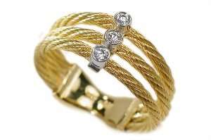  18K Yellow Gold Triple Strand Wire Ring, Enhanced with 
