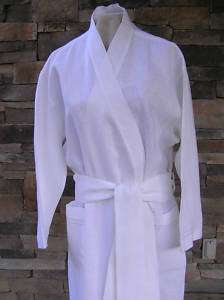LINEN ROBE White w/2X Hemstitch RUSSIA HOUSE COLLECTION  