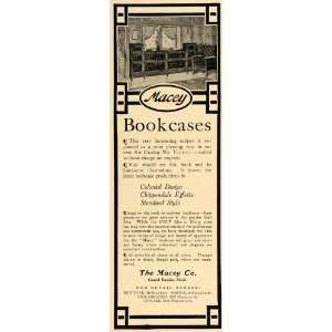 1908 Ad Macey Colonial Chippendale Wooden Bookcases   Original Print 
