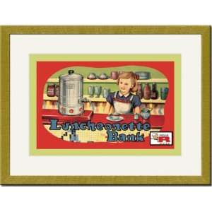 Gold Framed/Matted Print 17x23, Luncheonette Bank