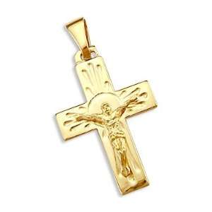  14k Yellow Gold Jesus Cross Crucifix Pendant Charm New 