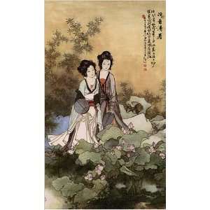 Ladies with Lotus Flowers Poster Print, 14x24 