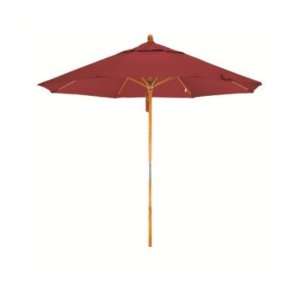   Pulley Open Wood Market Umbrella, Jockey Red Patio, Lawn & Garden
