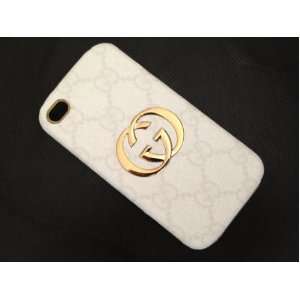 Luxury GG iPhone 4 4s White & Chrome Gold Monogram Canvas 