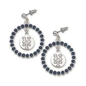   Officially Licensed New York Mets Earrings   Blue Crystals & Team Logo
