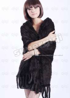 100% Real Genuine Knit Mink Fur Stole Cape Shawl Scarf Coat Womens New 