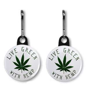 LIVE GREEN with HEMP Marijuana Pot Leaf Pair of 1 inch Zipper Pull 