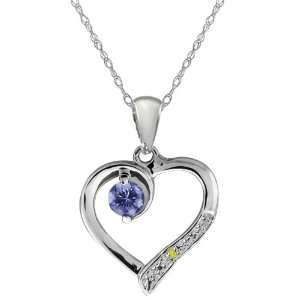 Blue Tanzanite and Canary Diamond Sterling Silver Heart Shape Pendant 