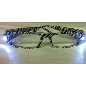  LED Light up Readers Reading Glasses Stylish Zebra Finish 