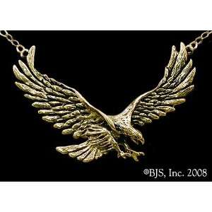 Large Eagle Necklace, 14k Yellow Gold, 18 long gold filled flat cable 