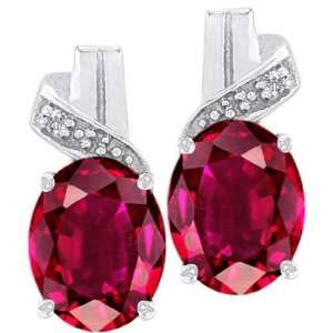   Lab Created Oval Ruby and Diamond Earrings(Metalyellow gold) Jewelry
