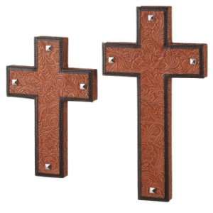 Embossed Tooled Leather Wall Cross Set 