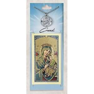 Our Lady Perpetual Help Pewter Virgin Mary Medal Necklace Pendant with 