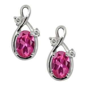   Oval Pink Tourmaline and White Topaz 14k White Gold Earrings Jewelry