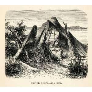  1879 Wood Engraving Native Australian Hut Indigenous Tribe 
