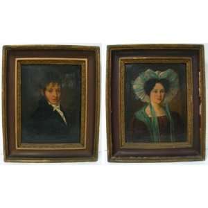  Early 1800s Oil Painting Portraits on Canvas. Kitchen 