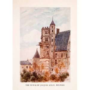  1907 Color Print House Jacques Coeur Bourges France Medieval 