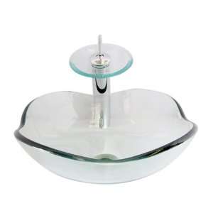   Tempered glass Vessel Sink With Waterfall Faucet,Ring and Water Drain