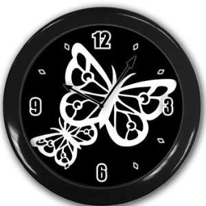  Butterflies Wall Clock Black Great Unique Gift Idea 