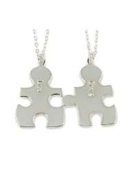 Personalized Sterling Silver Couples Puzzle Necklace   Any Two Names 