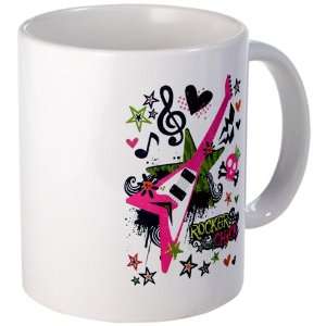  (Coffee Drink Cup) Rocker Chick   Pink Guitar Heart and Treble Clef