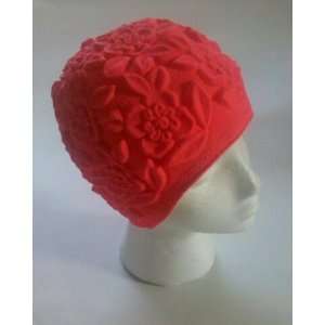  Fashy Floral Emboss Vintage Style Latex Swim Cap  PINK 
