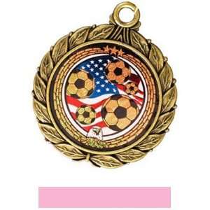  Eagle Mylar Custom Soccer Medal Ribbon 8501 GOLD MEDAL/PINK RIBBON 