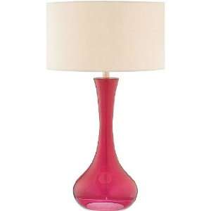  Contemporary Red Glass Base Fabric Shade Table Lamp