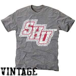 NCAA Sacred Heart Pioneers Ash Distressed Logo Vintage Tri Blend T 