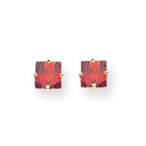  14k 5mm Princess Cut Garnet earring XE61GA Jewelry