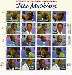 Jazz Musicians 20 x 32 cent U.S. Postage Stamps 1994  