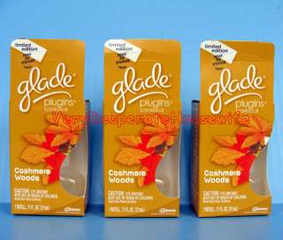 LOT Glade Plugins CASHMERE Woods Scented Oil Refill FAB  