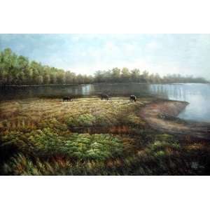   on Lakeside Grassland Oil Painting 24 x 36 inches