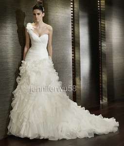 New Custom One shoulder Chapel White/Ivory Wedding Dress Bridal Gown 