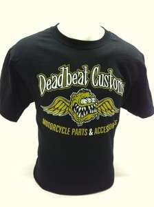 Deadbeat Customs Motorcycle T Shirt Black Chopper Bobber  