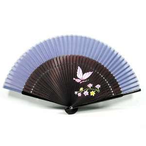   Handmade Bamboo & silk hand fan   flower and butterfly