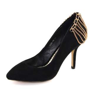 SHOEZY womens chain Black genuine leather heel shoes  