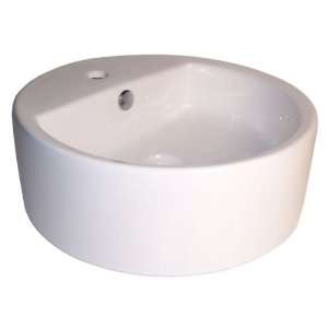 Fontaine Large Round Porcelain Bathroom Vessel Sink Set + Drain, FSA 