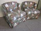 Quality Pair Vintage Skirted Club Chairs with Monkey Fabric