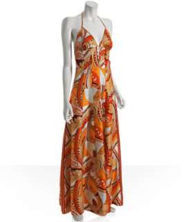Walter orange scarf paisley silk halter maxi dress   