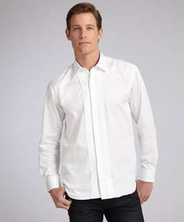 Cafe Bleu white cotton button front tuxedo shirt
